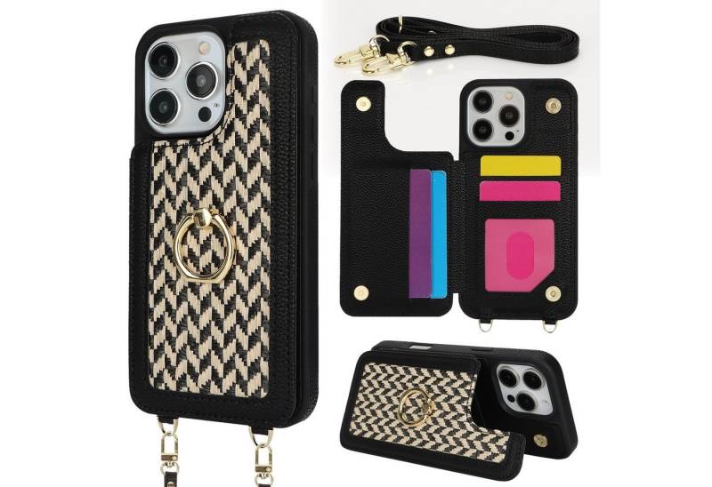 Wigento Handyhülle Für Apple iPhone 16 Pro Max Hülle mit Kartenfächern RFID-Schutz Gurt, RFID-Schutz, Kartenfächer, Crossbody-Gurt von Wigento