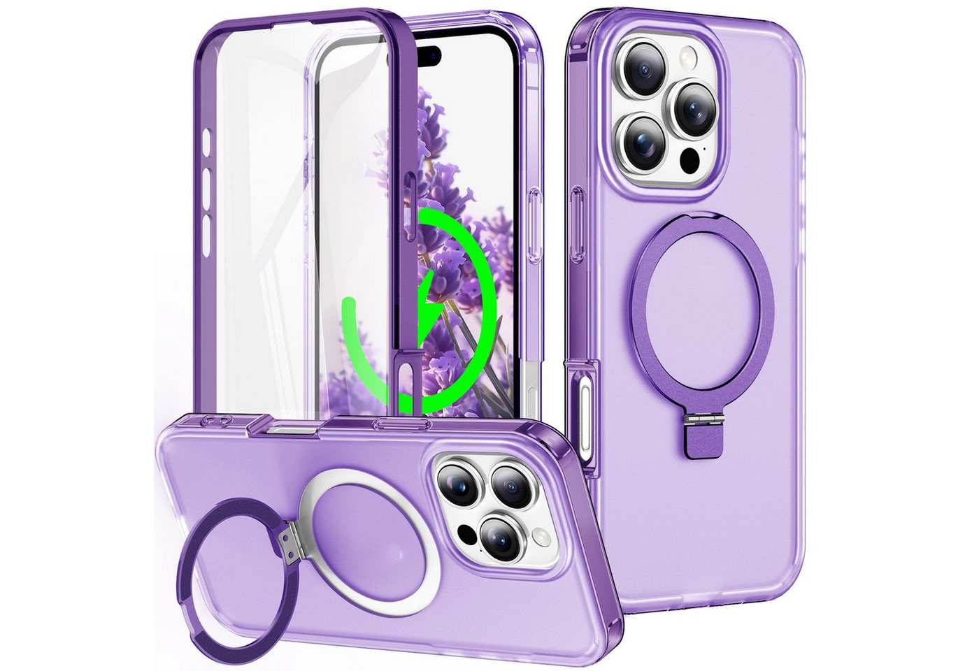 Wigento Handyhülle Für Apple iPhone 16 Pro Max Skin Feel MagSafe Ring 360 Grad Hülle Lila, 360 Grad MagSafe Frosted Skin Feel Hülle Wigento Handyhülle Für Apple iPhone 16 Pro Max Skin Feel MagSafe Ring 360 Grad Hülle Lila, 360 Grad MagSafe Frosted Skin Feel Hülle von Wigento