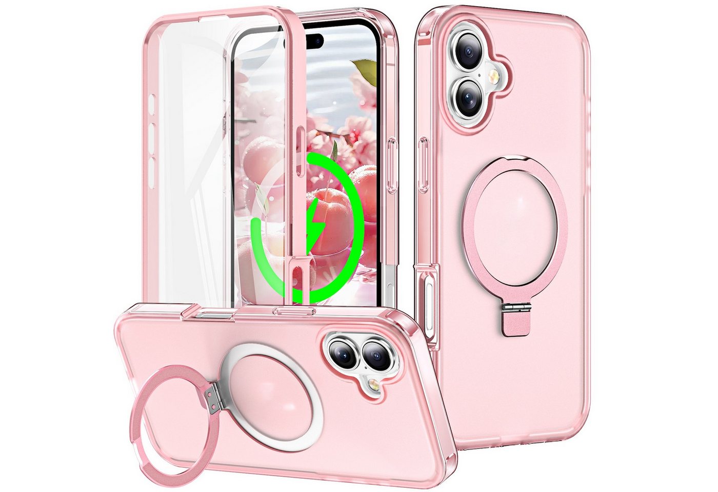 Wigento Handyhülle Für Apple iPhone 16 Skin Feel MagSafe Ring Halter 360-Grad Hülle Rosa, 360 Grad MagSafe Frosted Skin Feel Hülle Wigento Handyhülle Für Apple iPhone 16 Skin Feel MagSafe Ring Halter 360-Grad Hülle Rosa, 360 Grad MagSafe Frosted Skin Feel Hülle von Wigento