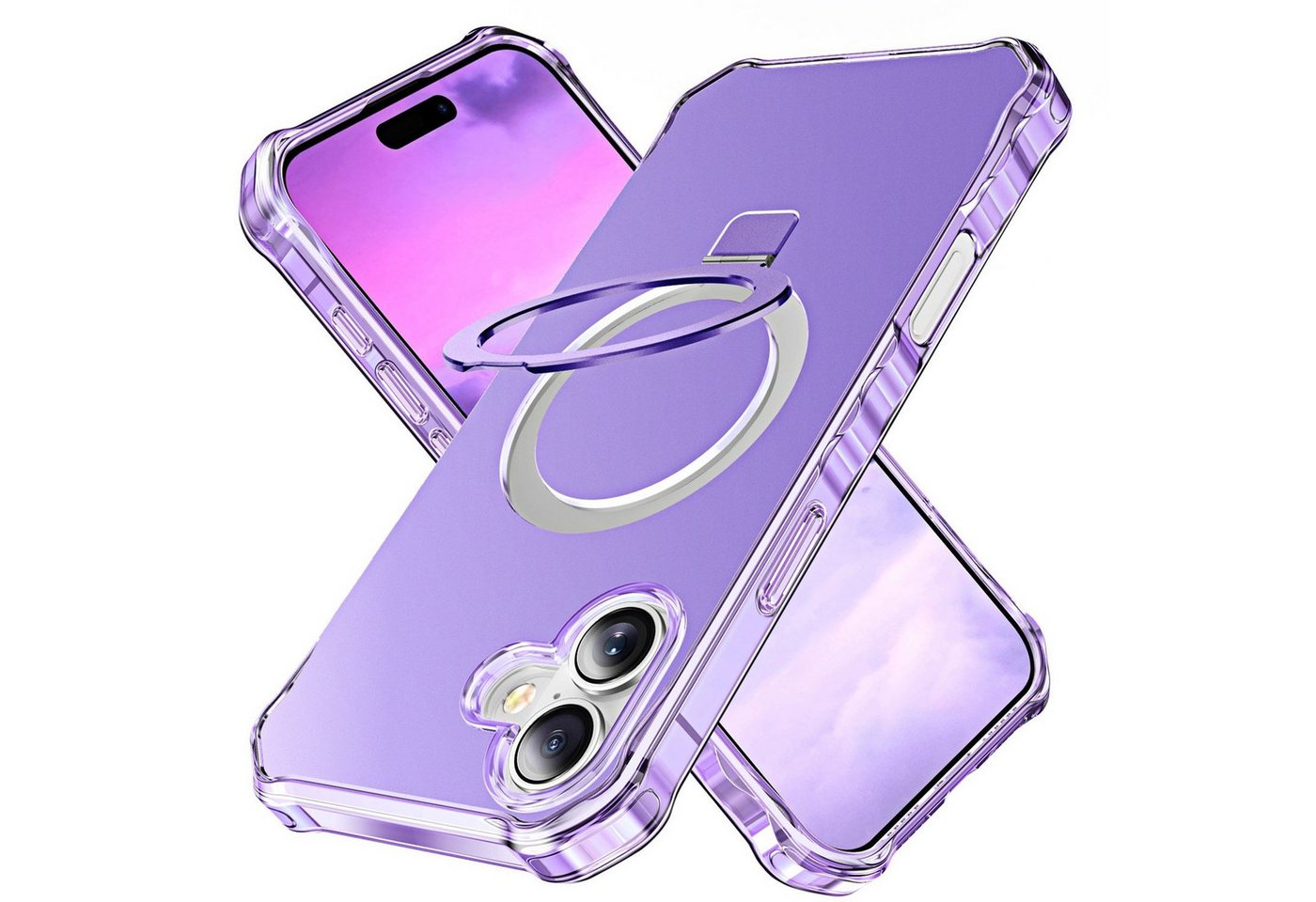 Wigento Handyhülle Für Apple iPhone 16 Solid Color Wave MagSafe Ring Halter Hülle Lila, MagSafe, stoßfest, mit Ringhalter Wigento Handyhülle Für Apple iPhone 16 Solid Color Wave MagSafe Ring Halter Hülle Lila, MagSafe, stoßfest, mit Ringhalter von Wigento