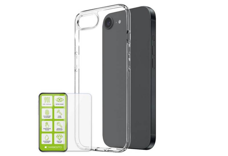 Wigento Handyhülle Für Apple iPhone 16e Silikon TPU Hülle Transparent + 9H Hart Glas, Produktset TPU Hülle mit Hart Glas von Wigento