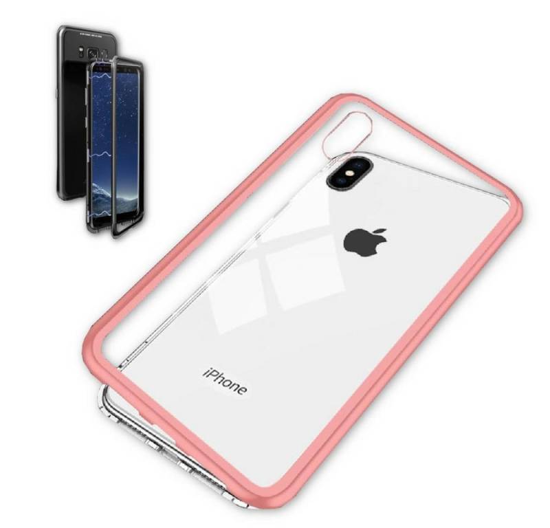 Wigento Handyhülle Für Apple iPhone XS MAX 6.5 Zoll Magnet / Metall / Glas Case Bumper Rosa / Transparent Tasche Hülle Neu von Wigento