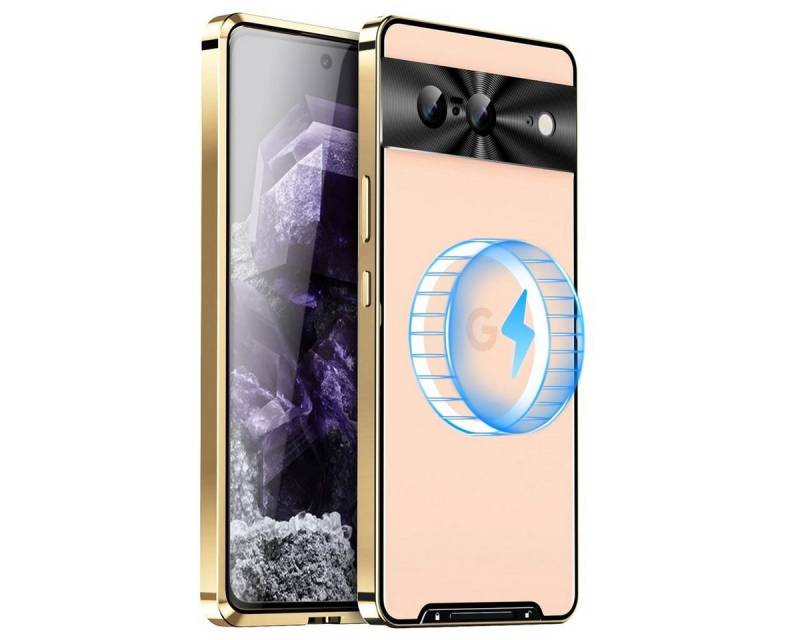 Wigento Handyhülle Für Google Pixel 8 MagSafe Magnetic Frosted Metal Hülle Cover Gold von Wigento