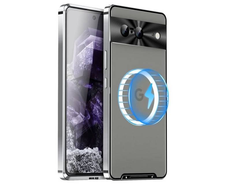 Wigento Handyhülle Für Google Pixel 8 MagSafe Magnetic Frosted Metal Hülle Cover Silber von Wigento