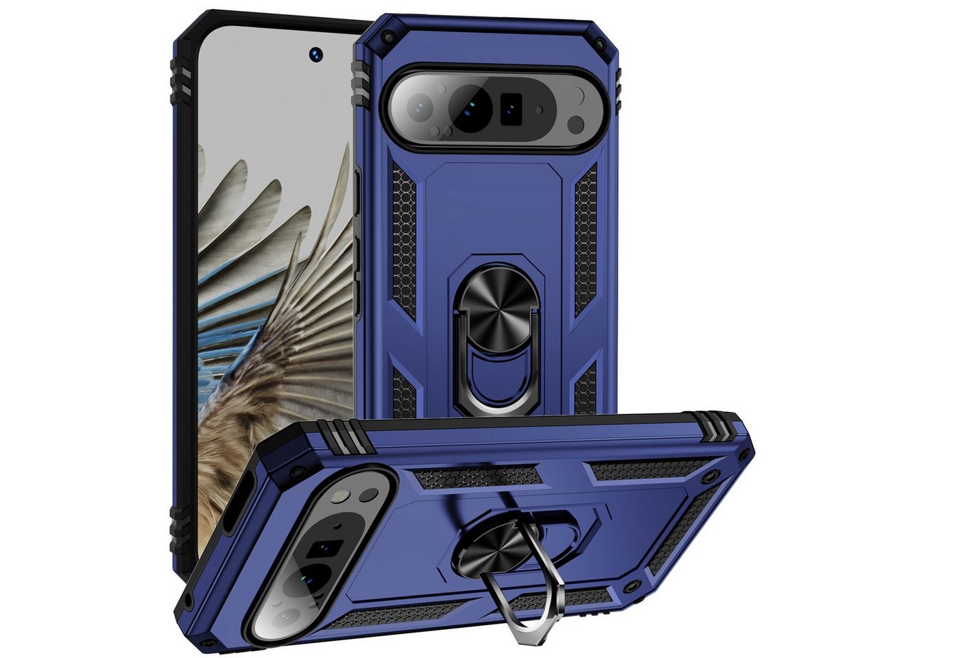 Wigento Handyhülle Für Google Pixel 9 Pro Armor Magnet Ring TPU Cover Hülle Case Blau von Wigento