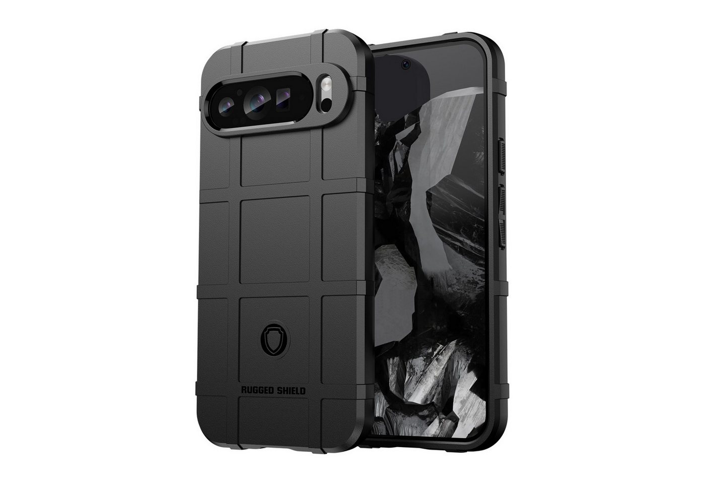 Wigento Handyhülle Für Google Pixel 9 Pro Rugged Shield Schock TPU Schutz Hülle Schwarz von Wigento