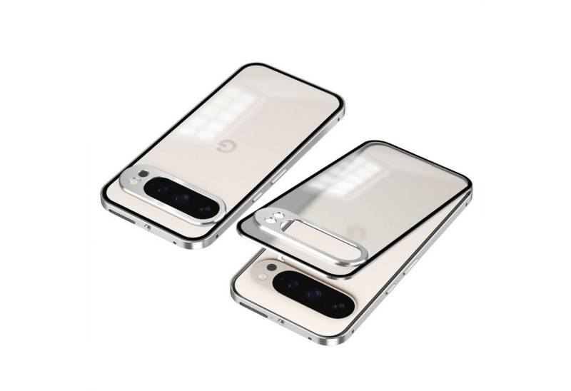 Wigento Handyhülle Für Google Pixel 9 Pro XL Snap Metallrahmen Mattierte Hülle Silber, Snap-Verschluss Metallrahmen-Hülle mit mattierter Rückseite von Wigento