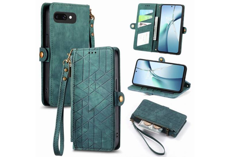 Wigento Handyhülle Für Google Pixel 9a Kunstleder Design Zipper Book Wallet Tasche Grün, Kartenfächer, Reißverschlussfach, Standfunktion von Wigento
