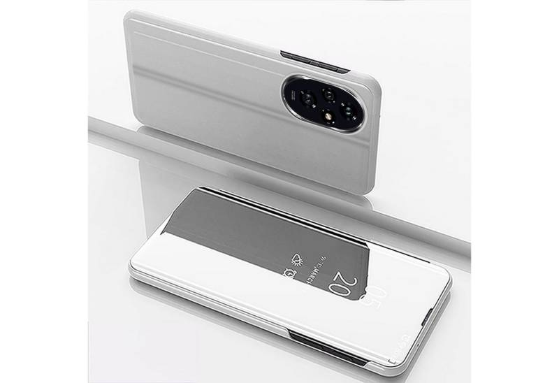 Wigento Handyhülle Für Honor 200 View Spiegel Smart Cover Wake UP Funktion Hülle Silber von Wigento