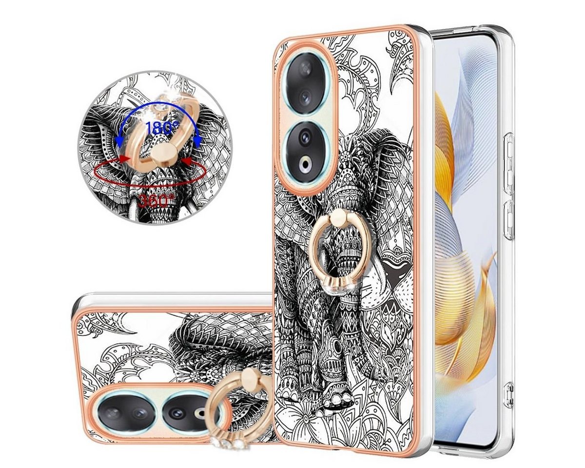 Wigento Handyhülle Für Honor 90 5G Design Series TPU / PC Handy Hülle Cover Etuis + Ring von Wigento