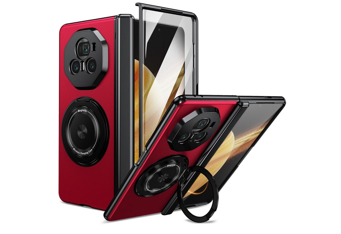 Wigento Handyhülle Für Honor Magic V3 Faltbare Schutz Hülle 360 Grad Magnet Ring Case Rot, Falthülle mit 360 Grad Ringhalterung und Magnethalter Wigento Handyhülle Für Honor Magic V3 Faltbare Schutz Hülle 360 Grad Magnet Ring Case Rot, Falthülle mit 360 Grad Ringhalterung und Magnethalter von Wigento