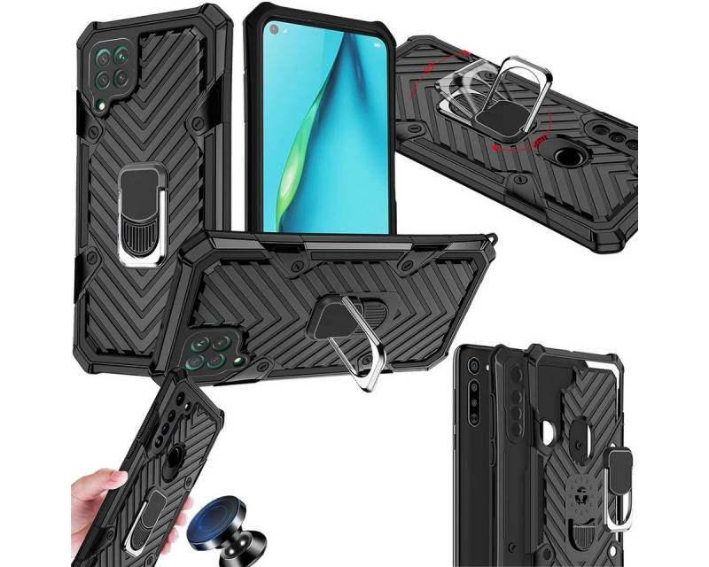 Wigento Handyhülle Für Huawei P40 Lite Hybrid Case Metall Armor Schwarz Handy Tasche Hülle Cover Schutz von Wigento