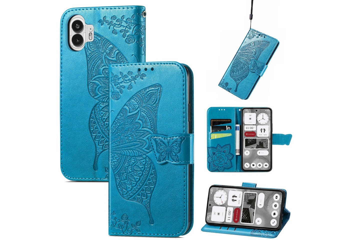 Wigento Handyhülle Für Nothing Phone 2 Tasche Book Wallet Schmetterling Design Hülle Case von Wigento