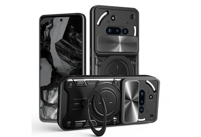 Wigento Handyhülle Für Nothing Phone 3a CD Textur Sliding Kamera TPU Hülle Ring Schwarz, CD Texture, Schiebekameraabdeckung, Magnetischer Halter von Wigento
