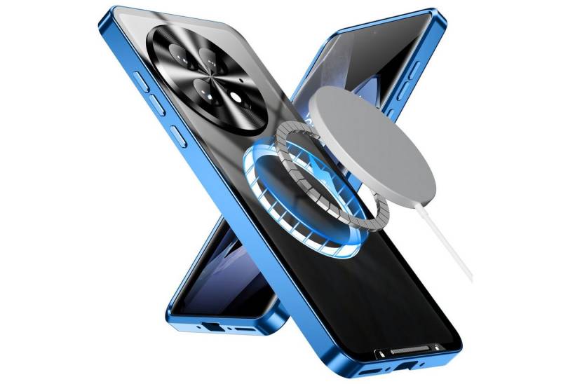 Wigento Handyhülle Für OnePlus 13 Magnetische Magsafe Metall Design Schutz Hülle Blau, MagSafe Metall Handyhülle mit erhöhter Schutzkante von Wigento