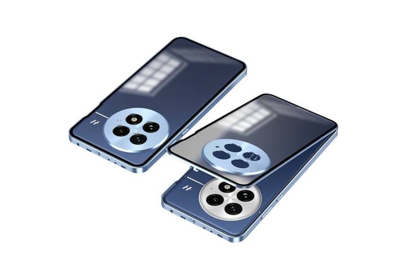 Wigento Handyhülle Für OnePlus 13 Snap Verschluss Metall Rahmen Mattierte Hülle Case Blau, Snap-Verschluss Metallrahmen-Hülle mit mattierter Rückseite von Wigento