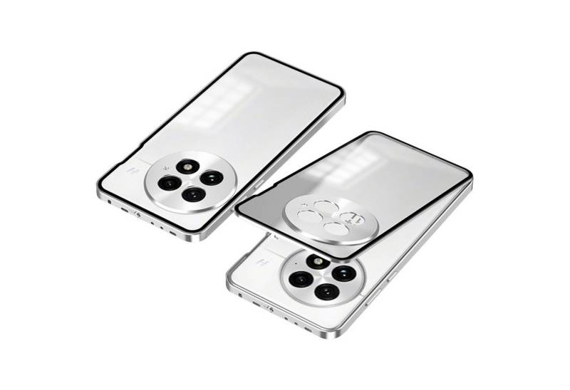 Wigento Handyhülle Für OnePlus 13 Snap Verschluss Metall Rahmen Mattierte Hülle Silber, Snap-Verschluss Metallrahmen-Hülle mit mattierter Rückseite von Wigento