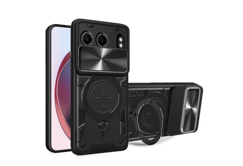 Wigento Handyhülle Für OnePlus Nord 4 CD Textur Sliding Kamera TPU PC Hülle Ring Schwarz, CD Texture, Schiebekameraabdeckung, Magnetischer Halter von Wigento