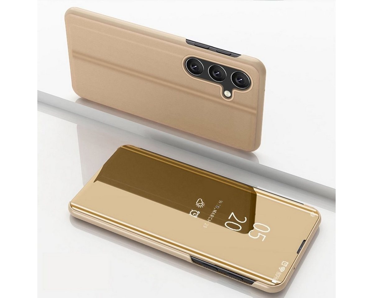 Wigento Handyhülle Für Samsung Galaxy A15 View Spiegel Smart Cover Wake UP Funktion Hülle von Wigento