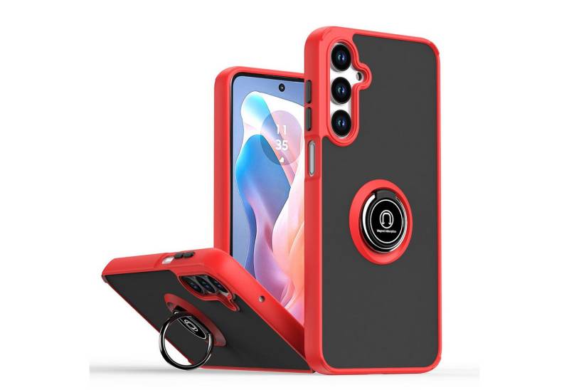 Wigento Handyhülle Für Samsung Galaxy A16 5G Q Shadow Design TPU / PC Hülle Ring Rot, Magnetringhalter stoßfestes Hybrid Material von Wigento