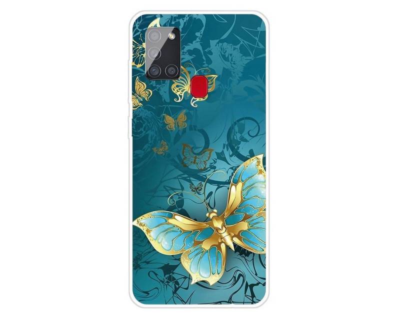 Wigento Handyhülle Für Samsung Galaxy A21s Silikon Case TPU Gold Butterfly Schutz Muster Tasche Hülle Cover Etuis von Wigento