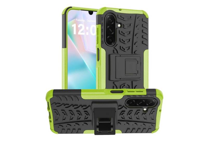 Wigento Handyhülle Für Samsung Galaxy A26 5G Tire Textur TPU / PC Hülle Halterung Grün, Reifenmuster Design Hülle mit integriertem Ständer von Wigento