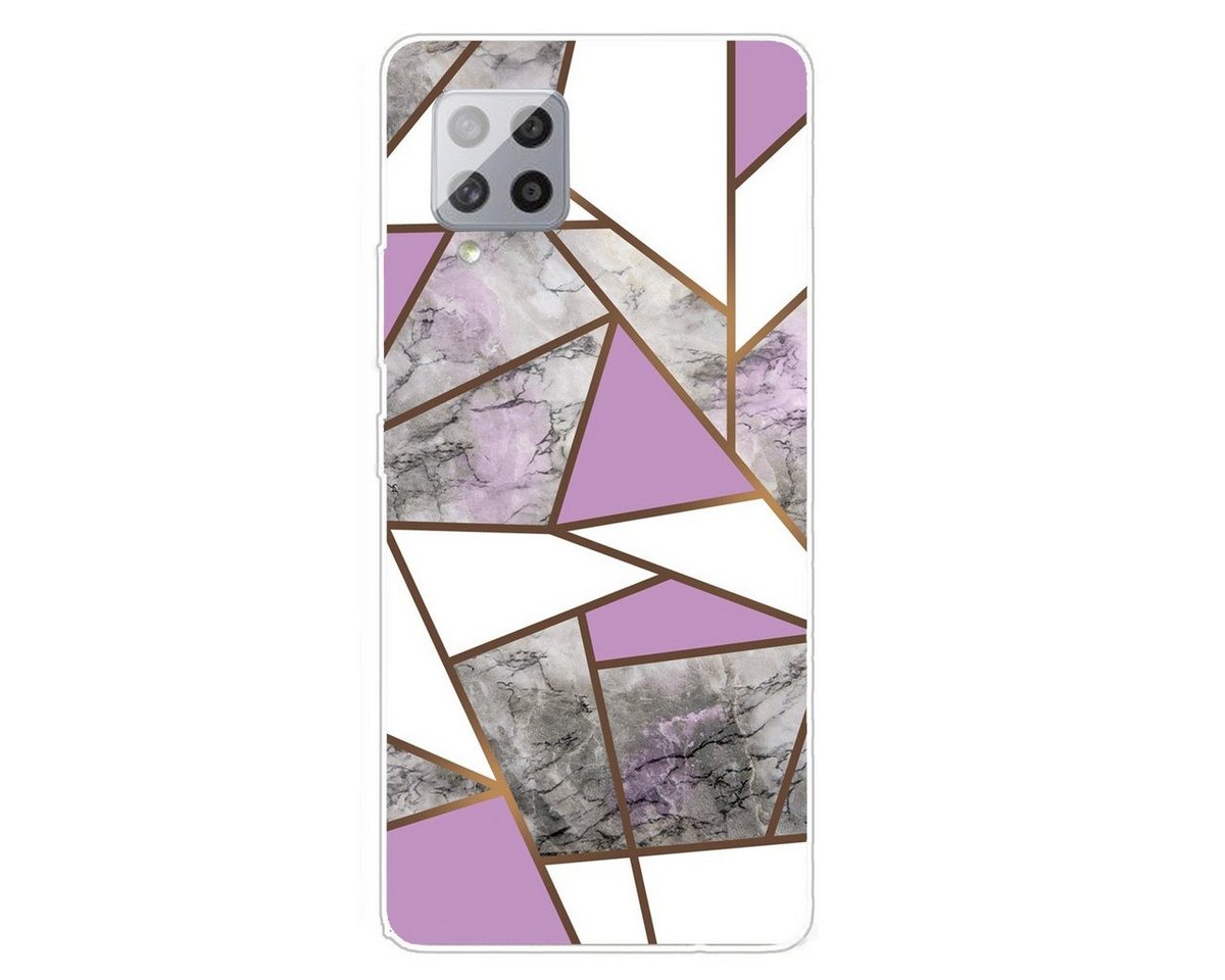 Wigento Handyhülle Für Samsung Galaxy A42 5G Silikon Case TPU Marble Grey Purple Schutz Muster Tasche Hülle Cover Etuis Zubehör von Wigento