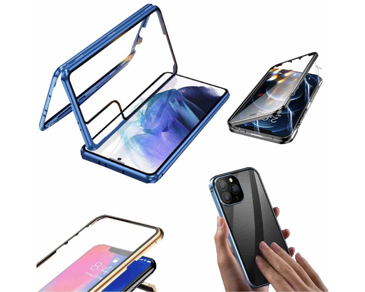 Wigento Handyhülle Für Samsung Galaxy S23 Beidseitiger 360 Grad Magnet / Glas Case Bumper Handy Tasche Case Hülle Cover New Style von Wigento