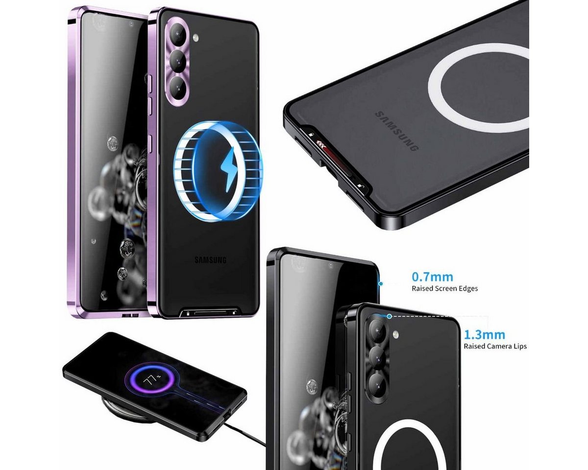 Wigento Handyhülle Für Samsung Galaxy S23 Handy Tasche Magnetische Magsafe Metall Design Lila Cover Case Hülle von Wigento