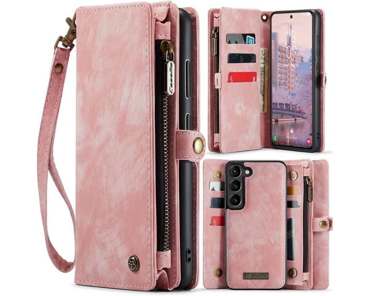 Wigento Handyhülle Für Samsung Galaxy S23 Multifunktion Teilbare Handy Tasche Geldbörse Hülle Etuis Pink von Wigento