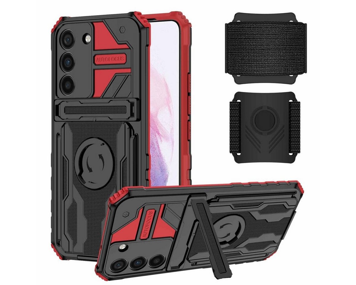 Wigento Handyhülle Für Samsung Galaxy S23 Plus Shockproof Armor Hülle mit Armband TPU Rot von Wigento
