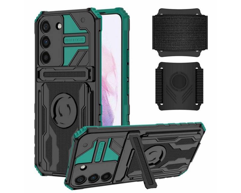 Wigento Handyhülle Für Samsung Galaxy S23 Plus Shockproof Armor Hülle mit Armband TPU Schutz Tasche Hülle Cover Grün von Wigento