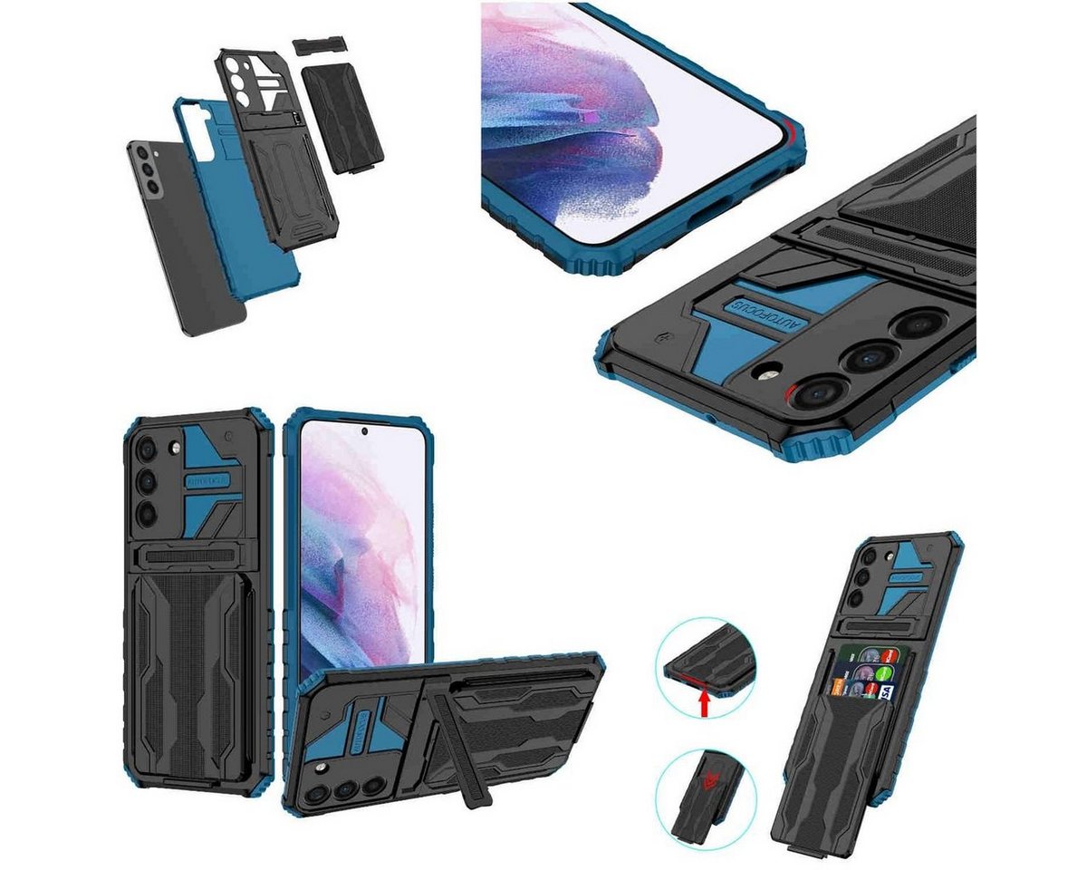 Wigento Handyhülle Für Samsung Galaxy S23 Plus Shockproof Armor Hülle mit Kartenfach Blau von Wigento
