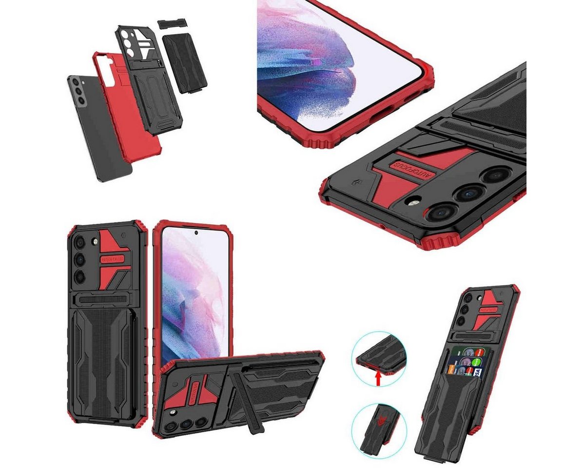 Wigento Handyhülle Für Samsung Galaxy S23 Plus Shockproof Armor Hülle mit Kartenfach Rot von Wigento