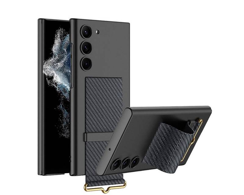 Wigento Handyhülle Für Samsung Galaxy S23 Silikoncase TPU Schutz Carbon mit Armbandhalter Handy Tasche Hülle Cover Etui Zubehör Neu von Wigento