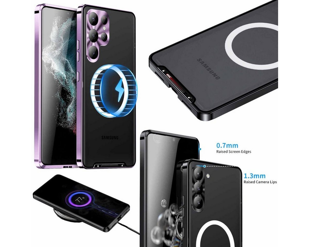 Wigento Handyhülle Für Samsung Galaxy S23 Ultra Handy Tasche Magnetische Magsafe Metall Design Lila Cover Case Hülle von Wigento
