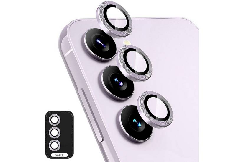 Wigento Handyhülle Für Samsung Galaxy S24 FE 5G Aluminium Ring + H9 Hart Glas Hell-Lila, Kameralinsenschutz mit Metallring, gehärtetes Glas von Wigento