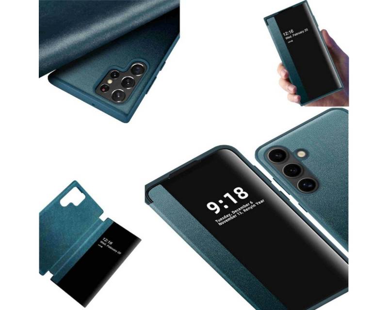 Wigento Handyhülle Für Samsung Galaxy S24 Plus View Spiegel Smart Cover Wake UP Grün von Wigento