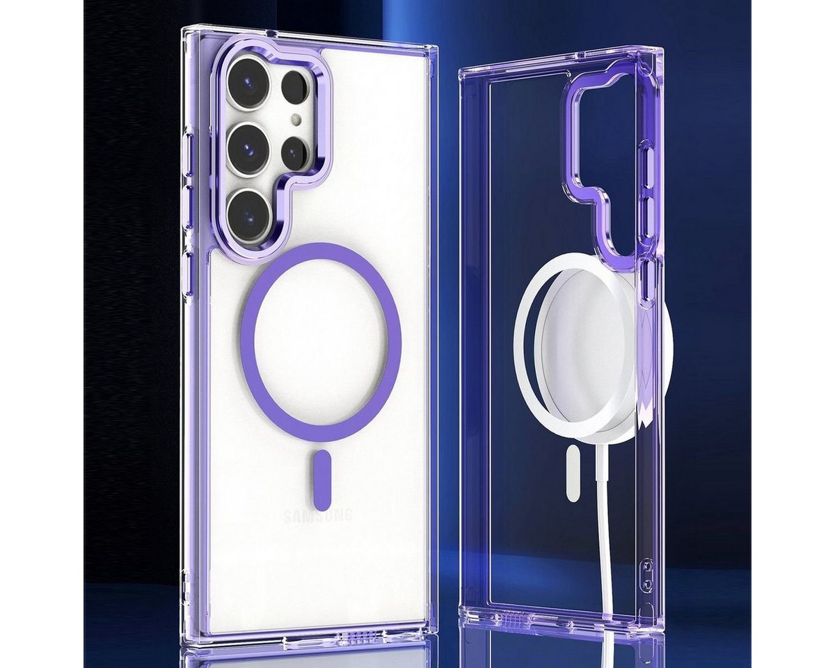 Wigento Handyhülle Für Samsung Galaxy S24 Ultra MagSafe Acryl TPU Silikon Hülle Case Lila von Wigento