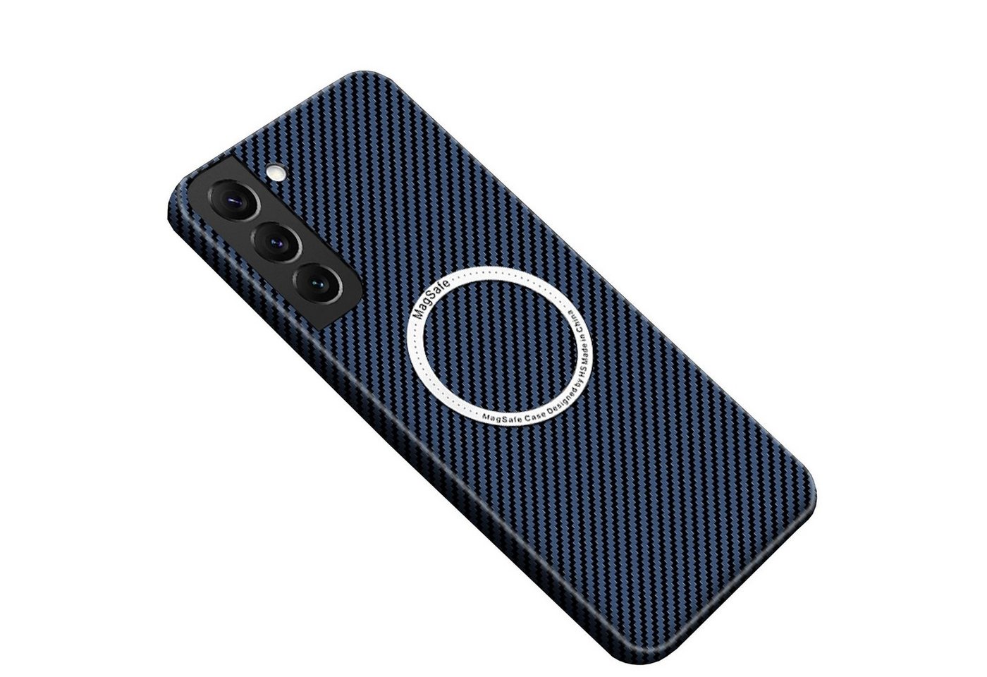 Wigento Handyhülle Für Samsung Galaxy S25 5G MagSafe Design Carbon Textur Hülle Case Blau, Ultradünn, MagSafe-kompatibel, Carbonfaserstruktur von Wigento