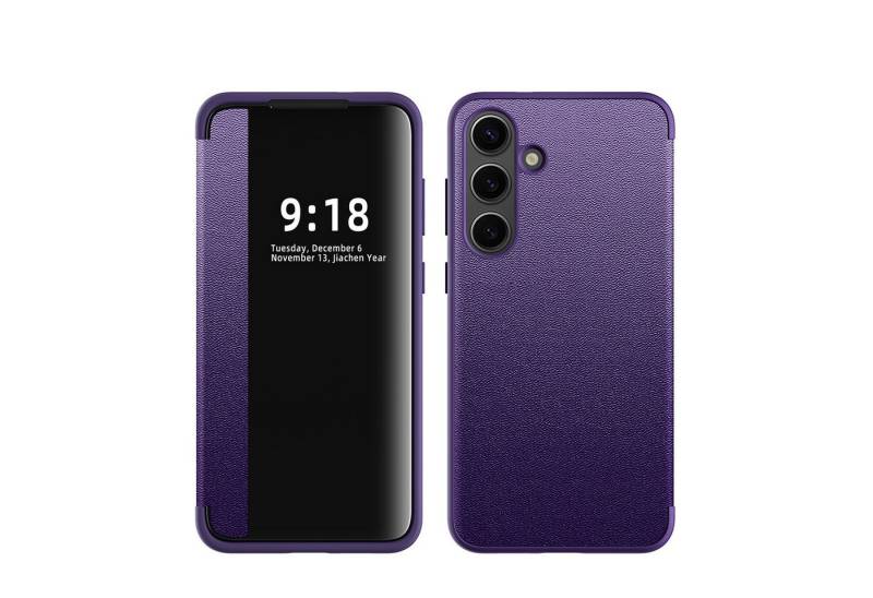 Wigento Handyhülle Für Samsung Galaxy S25 5G Mirror View Smart Cover Handy Hülle Lila, Spiegelansicht, Sichtfenster, Kratzschutz von Wigento