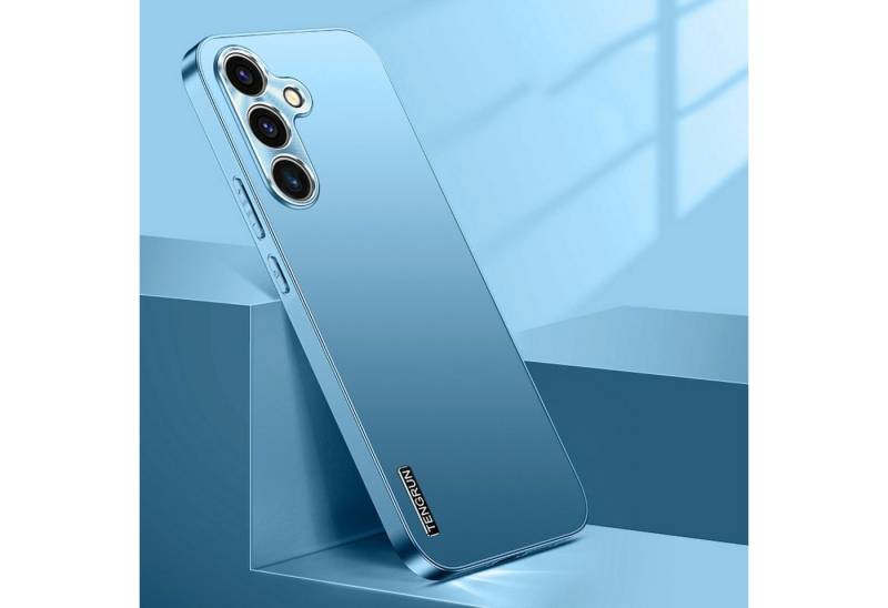 Wigento Handyhülle Für Samsung Galaxy S25 Feinmattes Metall Optik Design Hülle Hellblau, Mikro-frostige Metallic-Lackierung, stilvolles Design von Wigento