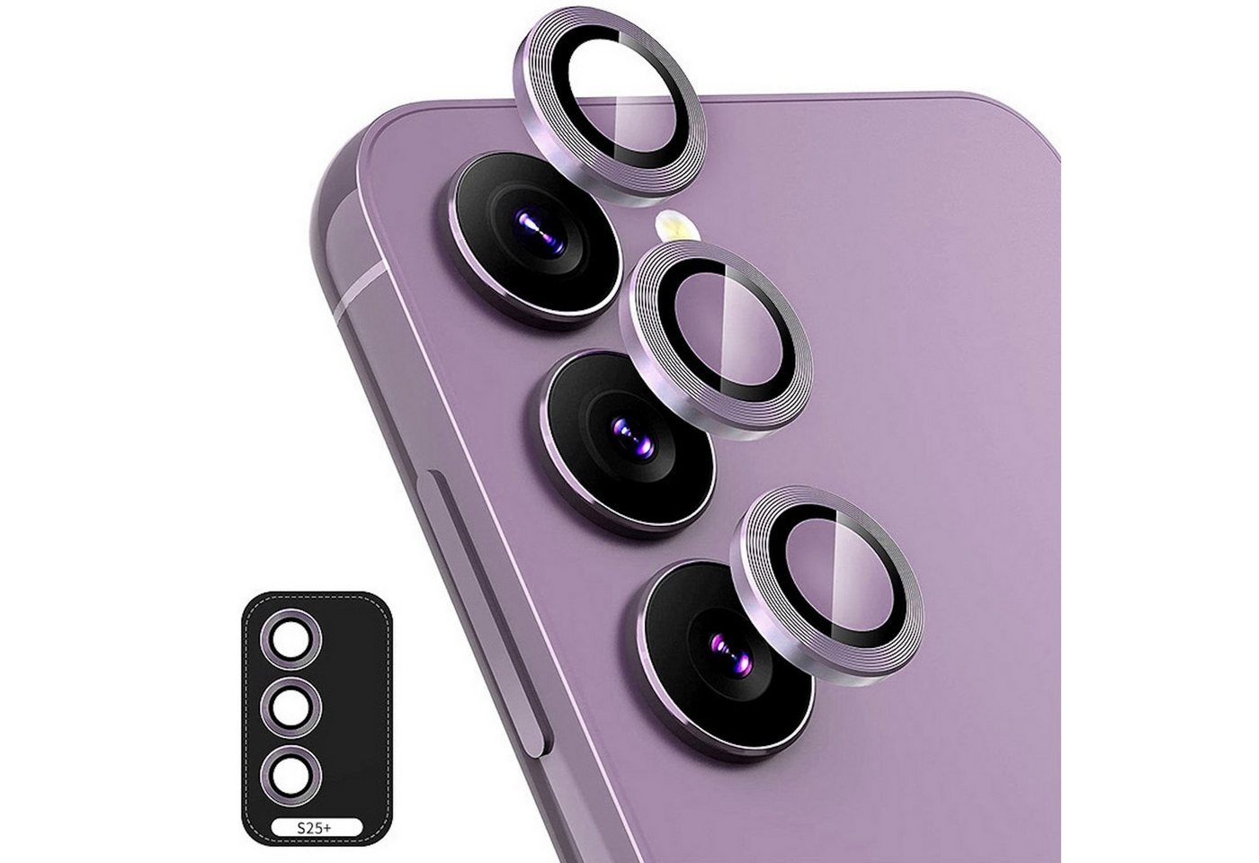 Wigento Handyhülle Für Samsung Galaxy S25 Plus Aluminium Schutz Ring + H9 Hart Glas Lila, Kameralinsenschutz mit Metallring, gehärtetes Glas Wigento Handyhülle Für Samsung Galaxy S25 Plus Aluminium Schutz Ring + H9 Hart Glas Lila, Kameralinsenschutz mit Metallring, gehärtetes Glas von Wigento