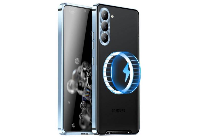 Wigento Handyhülle Für Samsung Galaxy S25 Plus Magnetische Magsafe Metall Hülle Case Blau, MagSafe Metall Handyhülle mit erhöhter Schutzkante von Wigento