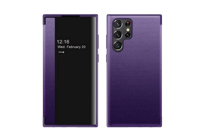 Wigento Handyhülle Für Samsung Galaxy S25 Ultra 5G Mirror View Smart Cover Hülle Lila, Spiegelansicht, Sichtfenster, Kratzschutz von Wigento