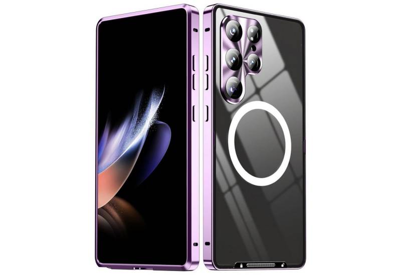 Wigento Handyhülle Für Samsung Galaxy S25 Ultra Magnetische Magsafe Metall Hülle Lila, MagSafe Metall Handyhülle mit erhöhter Schutzkante von Wigento