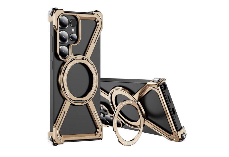 Wigento Handyhülle Für Samsung Galaxy S25 Ultra Titanlegierung MagSafe Ring Hülle Gold, Titanlegierung, MagSafe-kompatibel, 360-Grad-Ringhalterung von Wigento