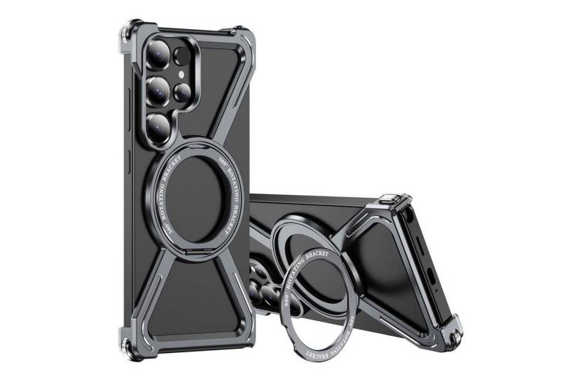 Wigento Handyhülle Für Samsung Galaxy S25 Ultra Titanlegierung MagSafe Ring Hülle Grau, Titanlegierung, MagSafe-kompatibel, 360-Grad-Ringhalterung von Wigento