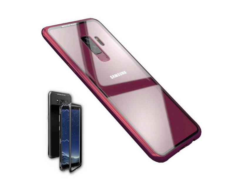 Wigento Handyhülle Für Samsung Galaxy S9 G960F Magnet / Metall / Glas Case Bumper Rot / Transparent Tasche Hülle Neu von Wigento