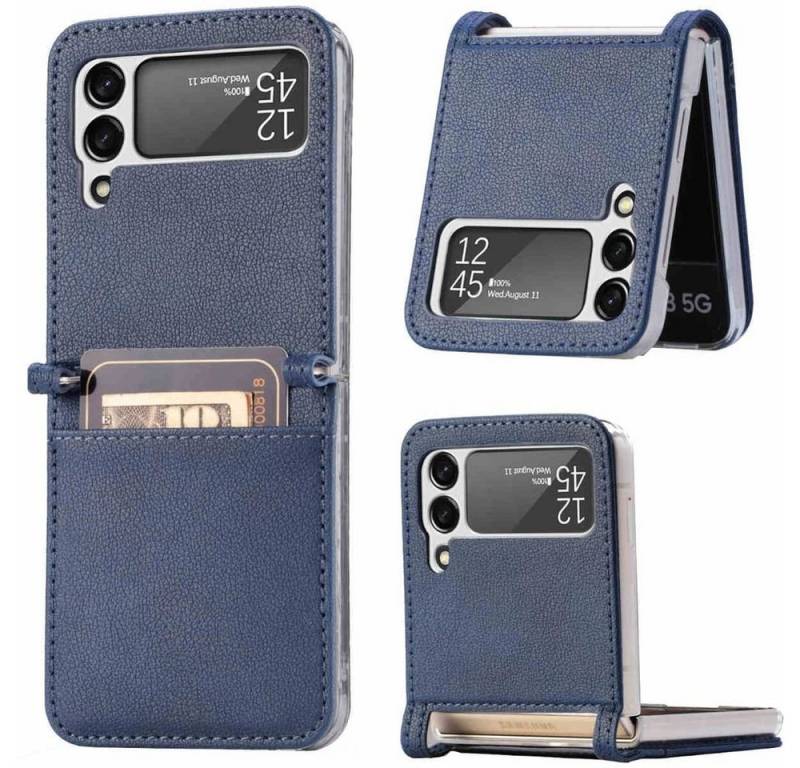 Wigento Handyhülle Für Samsung Galaxy Z Flip3 5G All-Inclusive Kunstleder Hart Cover Handy Tasche Hülle Etuis Blau von Wigento